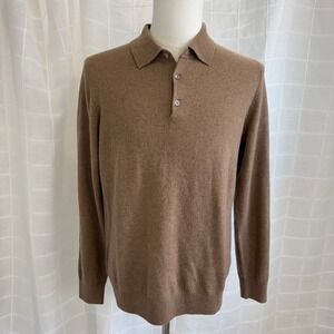 Quince Mens 100% Mongolian Cashmere Long Sleeve Polo Sweater Brown Sz M in Teak